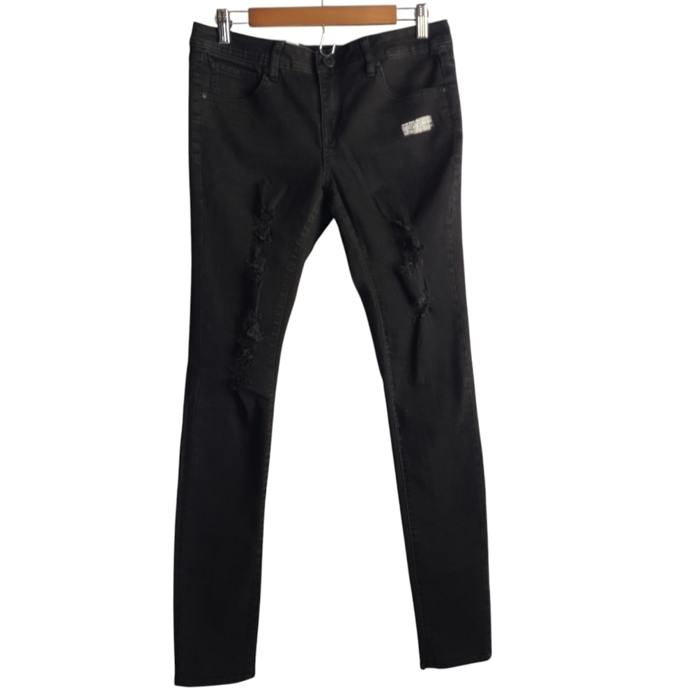Volcom Women Black Super Skinny Fit Jeans Stretch Distressed Juniors Size 11 NWT